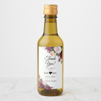 Elegant Floral Thank You Mini Wine Bottle Label by aquachild at Zazzle
