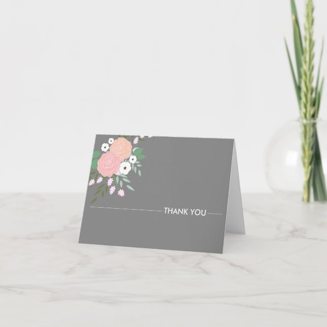 Elegant Floral Thank You Notes - gray (Front)