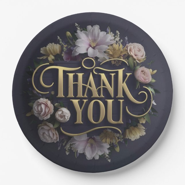  Elegant Floral “Thank You”  Paper Plates (Front)