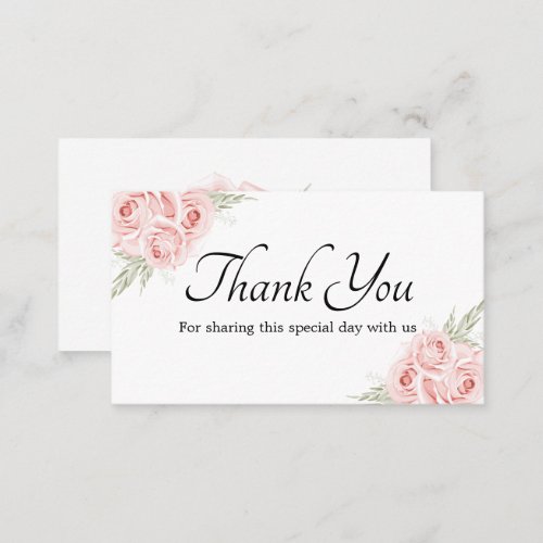 Elegant Floral Thank You Pink Rose Wedding   Place Card