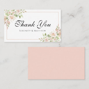 Elegant Floral Thank You Pink Rose Wedding  Place  Card