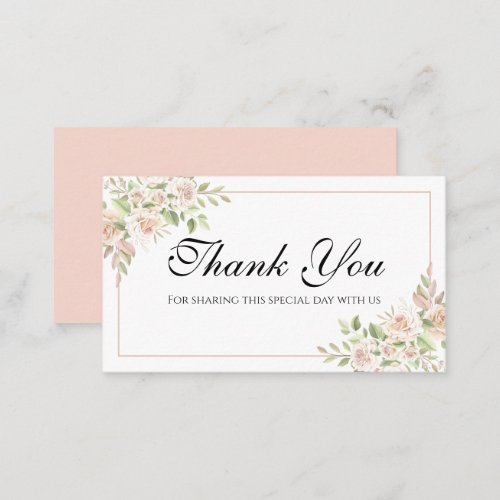 Elegant Floral Thank You Pink Rose Wedding   Place Place Card