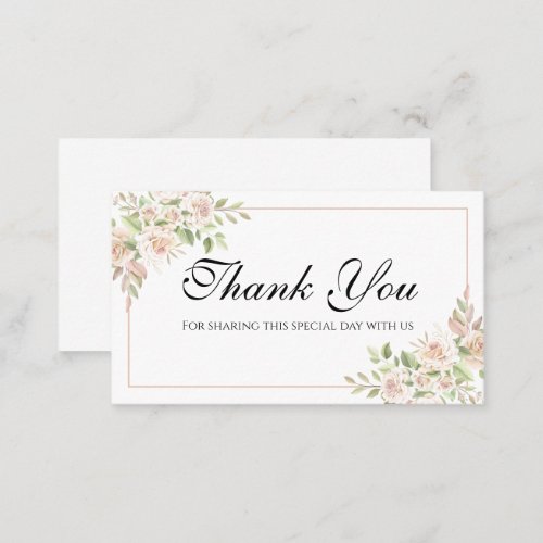 Elegant Floral Thank You Pink Rose Wedding   Place Place Card