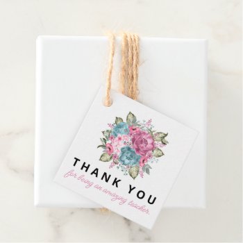 Elegant Floral Thank You Teacher Favor Tags by lilanab2 at Zazzle