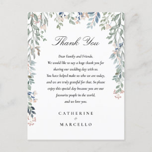 Elegant Floral Thank You Wedding Place Card