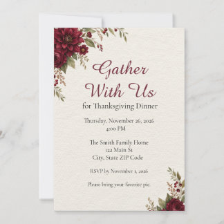Elegant Floral Thanksgiving Dinner Invitation