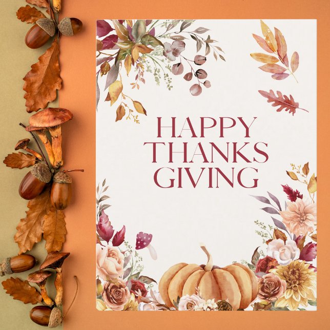Elegant Floral Thanksgiving Holiday Card (Creator Uploaded)