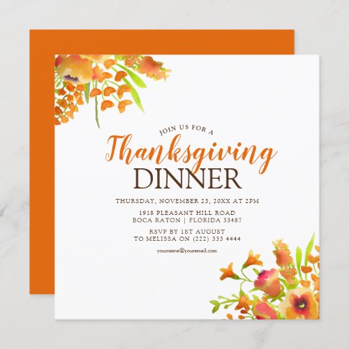 Elegant Floral Thanksgiving Invitation