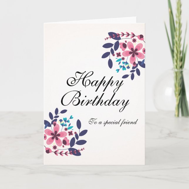 Elegant floral theme Happy Birthday Card (Front)