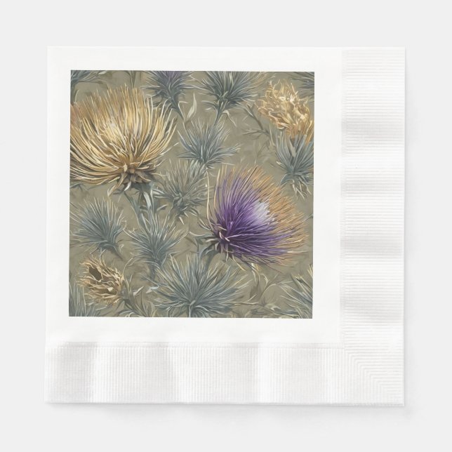 Elegant Floral Thistle Pattern Design Napkins (Front)