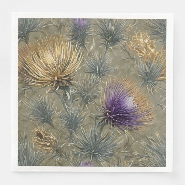 Elegant Floral Thistle Pattern Design Paper Dinner Napkins (Front)