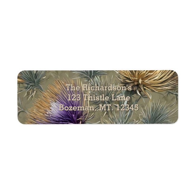 Elegant Floral Thistle Pattern Return Address Label (Front)
