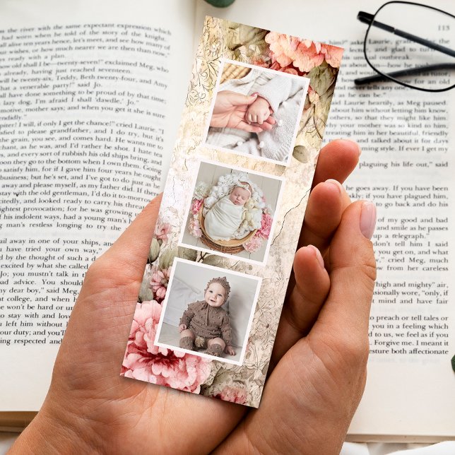 Elegant Floral Three-Photo Template  Bookmarks (Creator Uploaded)