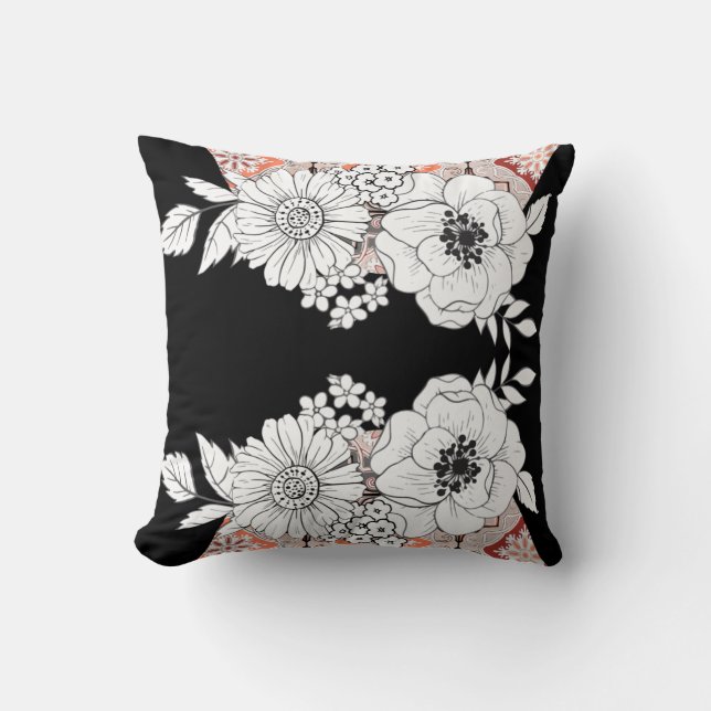 Elegant Floral Throw Pillow (Front)
