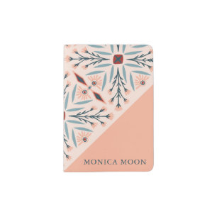 Elegant Floral Tile Geometric Pink CUSTOM NAME  Passport Holder