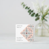 Elegant Floral Tiles Geometric Pink Beauty Square Business Card (Standing Front)
