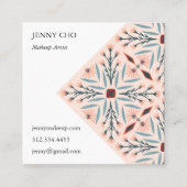 Elegant Floral Tiles Geometric Pink Beauty Square Business Card (Front)