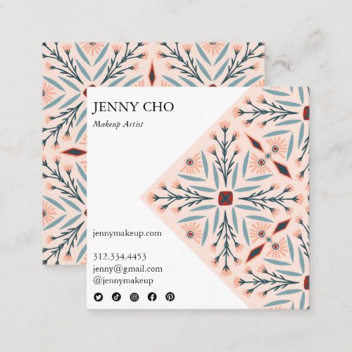 Elegant Floral Tiles Geometric Pink Beauty Square Business Card