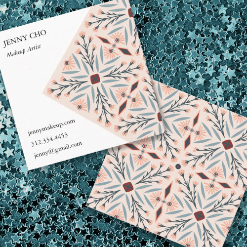 Elegant Floral Tiles Geometric Pink Beauty Square Business Card
