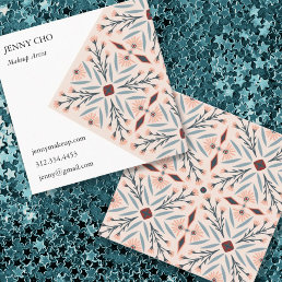 Elegant Floral Tiles Geometric Pink Beauty Square Business Card