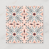 Elegant Floral Tiles Geometric Pink Blue Square Business Card (Back)