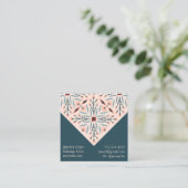 Elegant Floral Tiles Geometric Pink Blue Square Business Card (Standing Front)