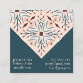 Elegant Floral Tiles Geometric Pink Blue Square Business Card (Front)