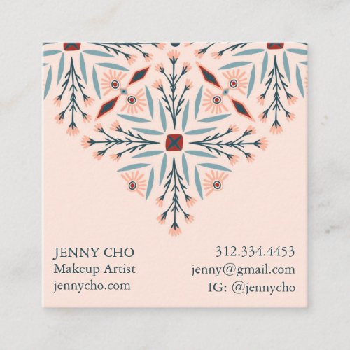 Elegant Floral Tiles Geometric Pink Square Business Card