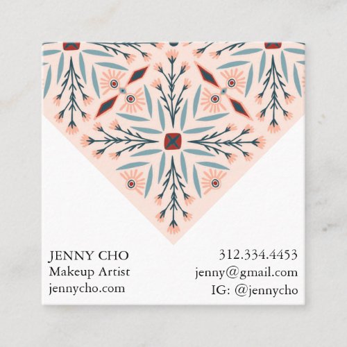 Elegant Floral Tiles Geometric Pink Square Business Card