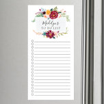 Elegant Floral To Do List Magnetic Notepad<br><div class="desc">Lined and checkmark box market shopping list design featuring a watercolor merlot and peach flower frame personalized with your name.</div>