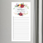 Elegant Floral To Do List Magnetic Notepad<br><div class="desc">Lined and checkmark box market shopping list design featuring a watercolor merlot and peach flower frame personalized with your name.</div>
