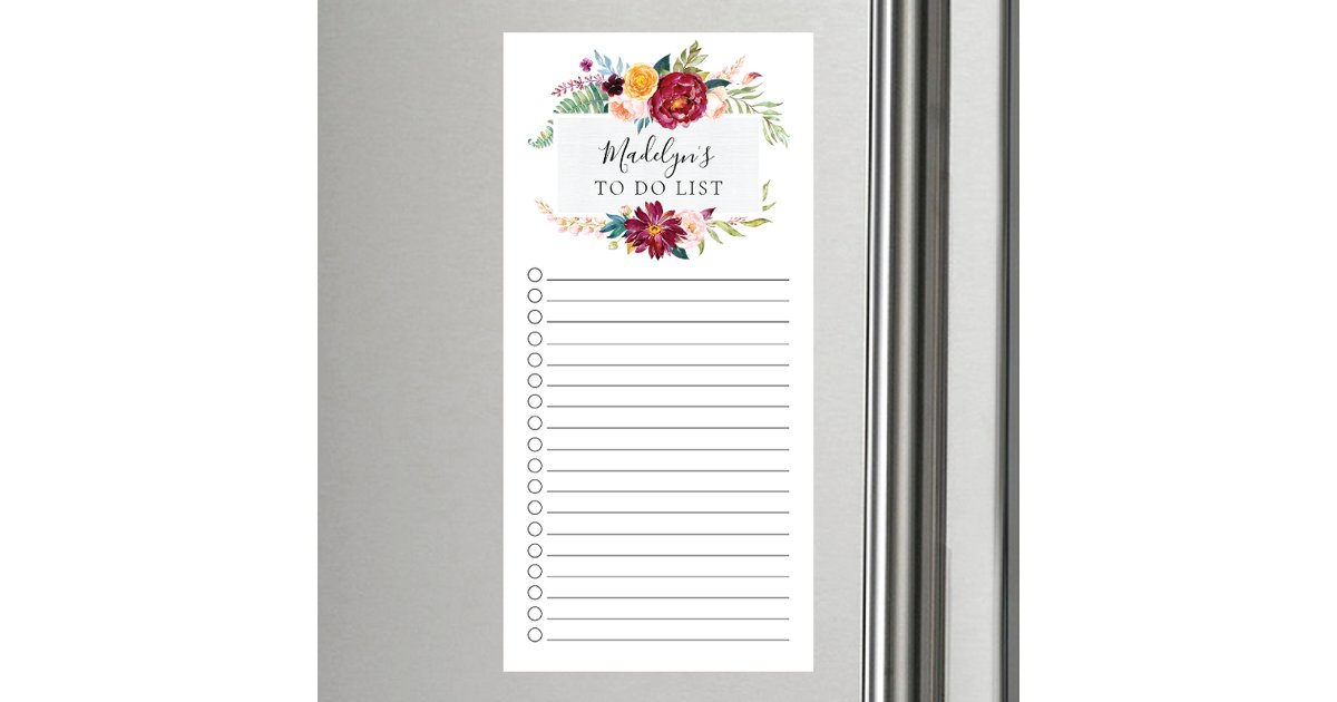 Elegant Floral To Do List Magnetic Notepad | Zazzle