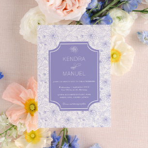 Elegant Floral Toile Lilac Purple Wedding Invitation