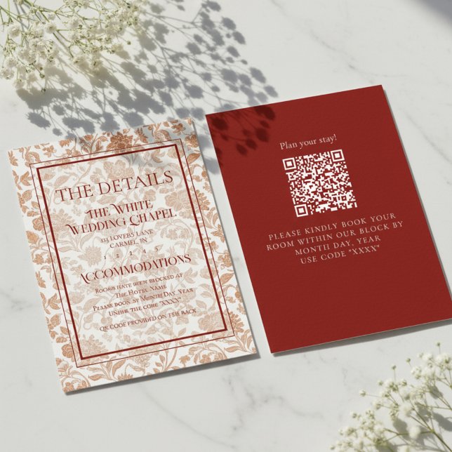 Elegant Floral Toile QR Code Wedding Details Enclosure Card (Formally invite guests to your big day with this Elegant Floral Toile QR Code Wedding Details Card!)