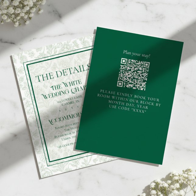 Elegant Floral Toile QR Code Wedding Details Enclosure Card (Formally invite guests to your big day with this Elegant Floral Toile QR Code Wedding Details Card!)