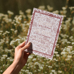 Elegant Floral Toile Script Monogram Red Wedding Foil Invitation