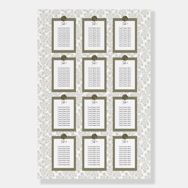 Elegant Floral Toile Seating Chart Foam Board (Front)