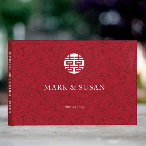 Elegant Floral Traditional Chinese Wedding RED Guest Book