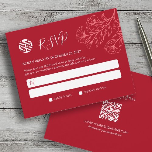 Elegant Floral Traditional Chinese Wedding RSVP