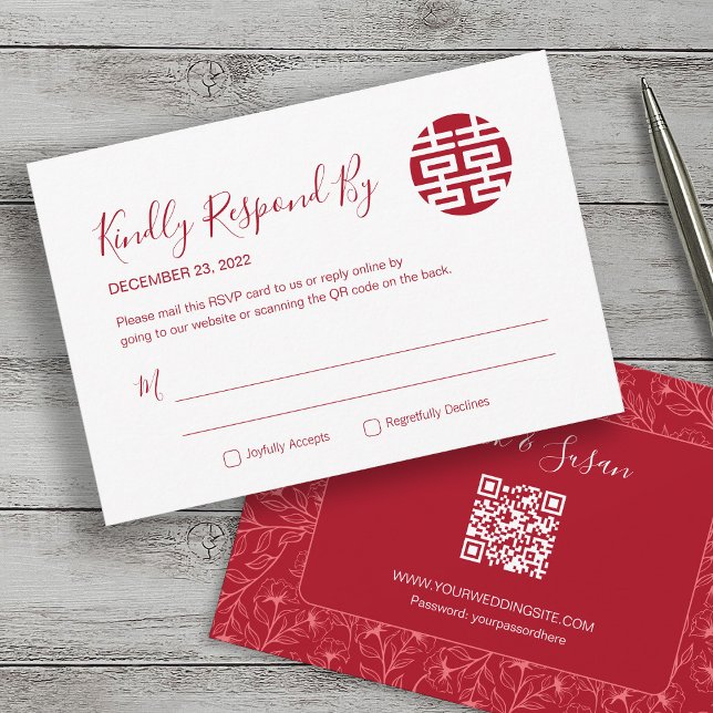 Elegant Floral Traditional Chinese Wedding RSVP (Creator Uploaded)