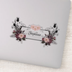 Elegant Floral Transparent Personalized Name Sticker