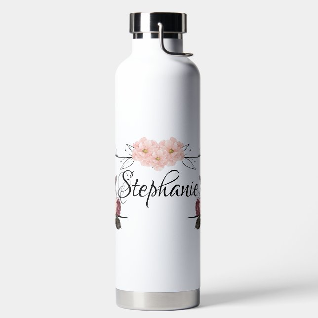  Elegant Floral Transparent Personalized Name Water Bottle (Left)