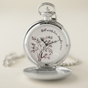 Elegant Floral Tree of Life Engraved Style Pocket Watch
