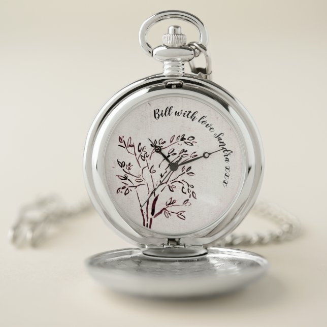 Elegant Floral Tree of Life Engraved Style Pocket Watch (Inside)