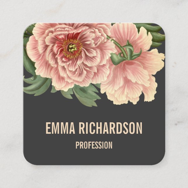 Elegant floral trendy pink peony business cards (Front)