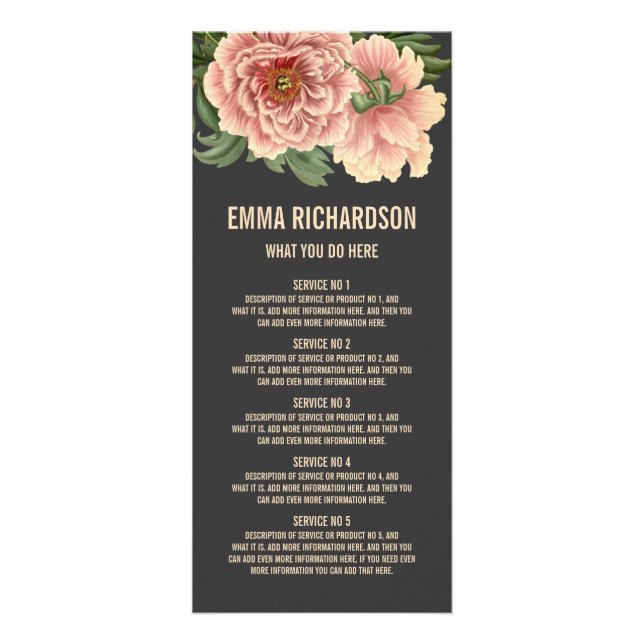 Elegant floral trendy pink peony menu & price list (Front)