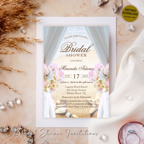 Elegant Floral Tropical Beach Bridal Shower Invitation