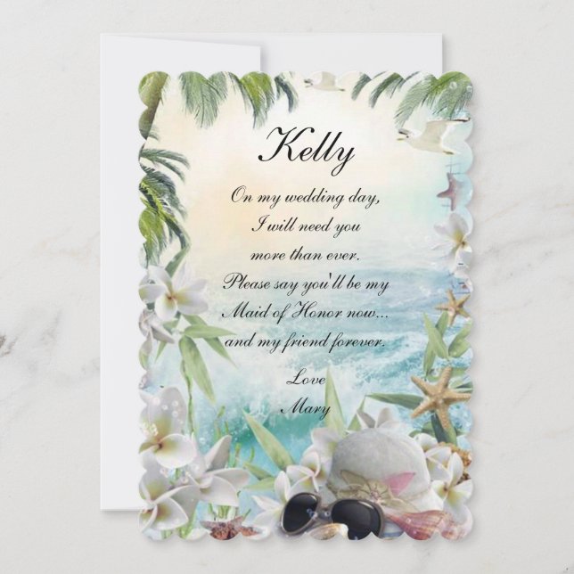 Elegant Floral Tropical Beach  Maid Of Honor Invitation (Front)