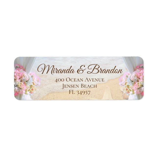 Elegant Floral Tropical Beach Wedding Address Label (Front)