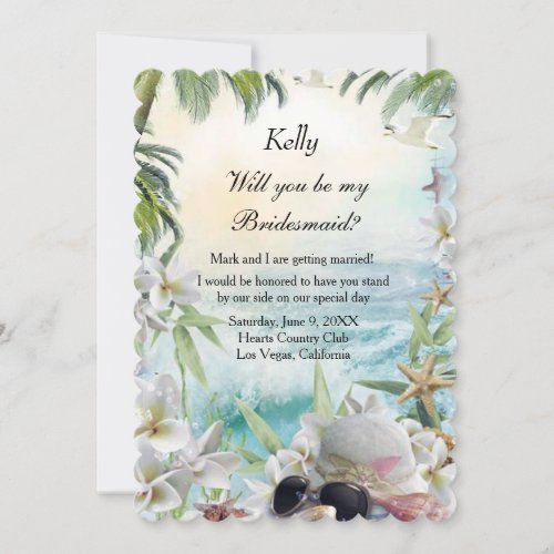 Elegant Floral Tropical Beach Wedding Bridesmaid Invitation
